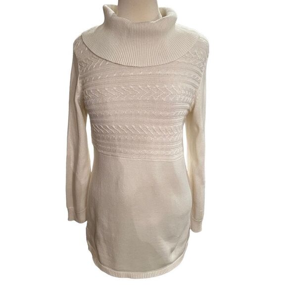 Karen Scott Sweater White Cableknit Cowl Neckline size Medium - Picture 6 of 9